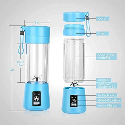 Portable Electric USB Juice Maker Juicer Bottle Blender Grinder Mixer, Availability Built-in Stainless Steel Blade, Easy and Time Saving.6 Blade (Multi Color), Recharge Bottle with 1 Jar