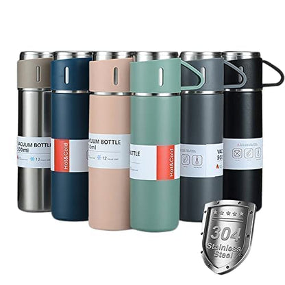 500Ml Stainless Steel Thermo Vacuum Insulated Flask with Cup Set-Double Wall Hot and Cold Water Bottle for Travel Home Office and Gift, Set of 1, (Multicolored)