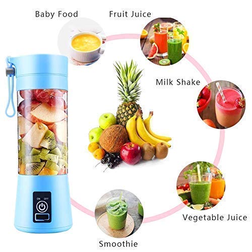 Portable Electric USB Juice Maker Juicer Bottle Blender Grinder Mixer, Availability Built-in Stainless Steel Blade, Easy and Time Saving.6 Blade (Multi Color), Recharge Bottle with 1 Jar