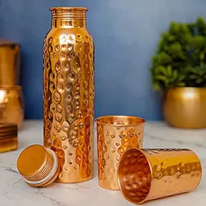 Hammered Copper Bottle Set With 2 Pcs Glass Perfect Drinkware Diwali Corporate Gift Item