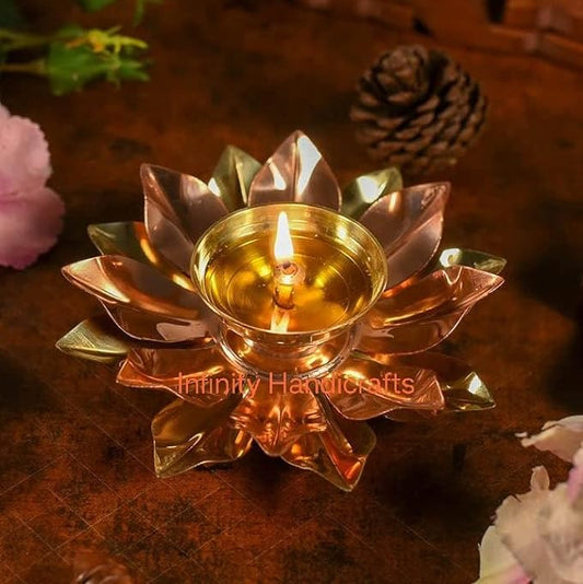 Infinity Handicrafts Lotus Brass and Copper Diwali Decorative Gift Diya 4x4x2 inches (2)