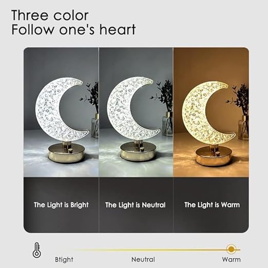 Bedside LED Crystal Table Lamp Moon Shaped Lamp Decorative Table Lamp LED Night Light Touch Sensor 3 Color Modes Adjustable with USB Cable Indoor Lighting for Home, Office, Bedroom, Living Room(Half Moon-Lamp) Visit the PESOMA Store