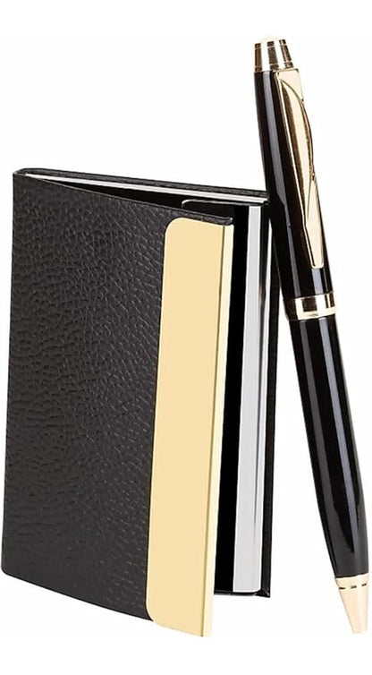 4 in 1 Corporate Gift Set with Metal Pen, Business/Credit Card Holder, Wallet & Perfume | Gift for Husband, Boyfriend, Brother, Father for Birthday, Anniversary and all Happy Occasions (Black)