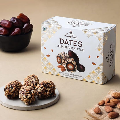 Almond Brittle Dates - 2 Packs X 11 Pc | Crunchy Dates Coated With Dark Choco & Roasted Almond | Gift Hamper | Morning Or Evening Snack, Fresh