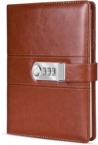 Diary with Lock, A5 PU Leather Journal Marble Diary with 3 Digit Lock, 192 Thick Pages Cute Notebook with Combination Lock for Women, Locking Diary