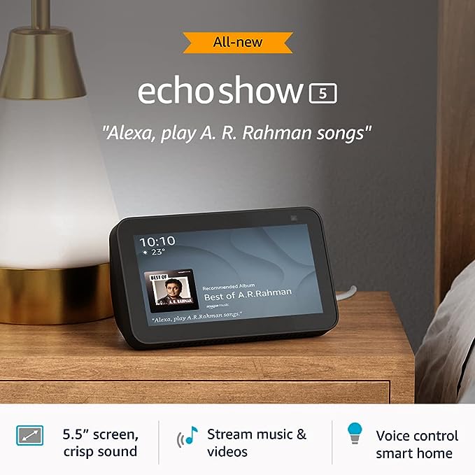 Echo Show 5 (2nd Gen, 2021 release) - Smart speaker with 5.5" screen, crisp sound & hands-free entertainment with Alexa