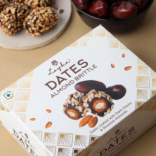 Almond Brittle Dates - 2 Packs X 11 Pc | Crunchy Dates Coated With Dark Choco & Roasted Almond | Gift Hamper | Morning Or Evening Snack, Fresh