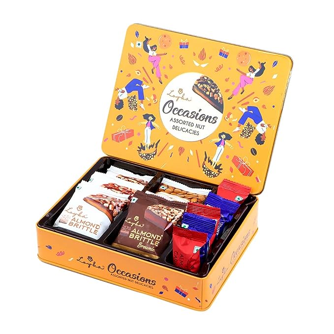 Occasions Assorted Nut Delicacies Reusable Tin Gift Box|Gift for all Occasions |Premium Chocolate Hamper| Choco Dry fruit Delicacy |Gift for Birthdays, Anniversary| Roasted Nuts (Almonds-Hazelnut)