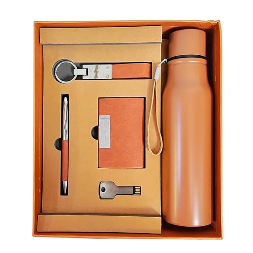 6 in 1 Corporate Gift Set which includes Diary,Keychain, Card holder,Metal Pen,pendrive & Water Bottle. Gift Set For, employee of the month,Combo Gift Set for Employee