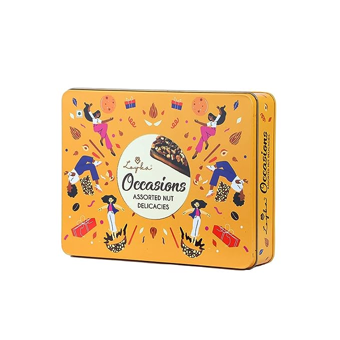 Occasions Assorted Nut Delicacies Reusable Tin Gift Box|Gift for all Occasions |Premium Chocolate Hamper| Choco Dry fruit Delicacy |Gift for Birthdays, Anniversary| Roasted Nuts (Almonds-Hazelnut)