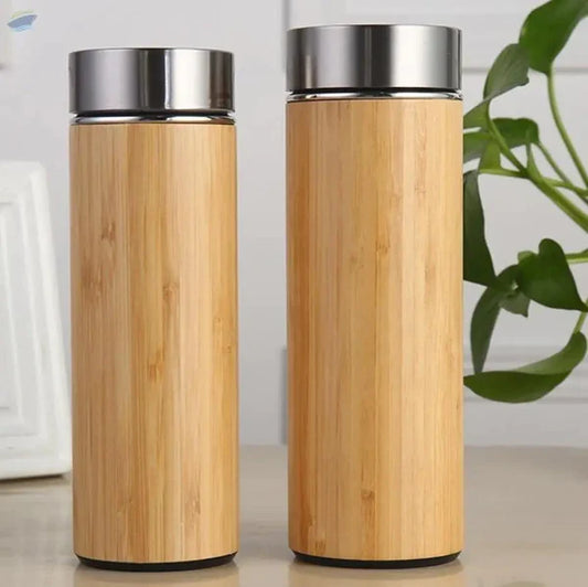 Stainless Steel Bamboo Vacuum Flask with Tea Strainer | Bamboo Vacuum Flask | Gifts for Corporate