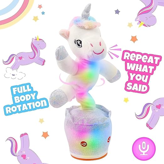 TikTok Dancing Unicorn Cactus Plush Toy USB Charging,Sing 120pcs Songs,Recording,Repeats What You say and emit Colored Lights,Gift