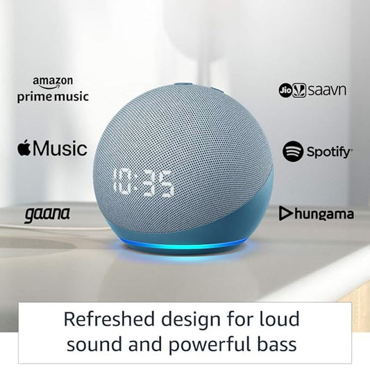 Echo Dot (4th Gen, 2020 release) with clock | Next generation smart speaker with powerful bass, LED display and Alexa (Blue)