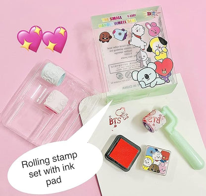 Rolling Stamp for Kids Boys & Girls/Handle Wheel Roller Stamp with inkpad Diary DIY Stamp Set Creative for DIY Scrapbooking Card Making Kids Return Gift