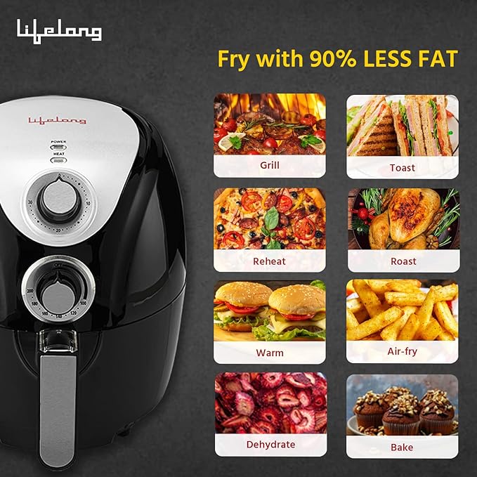 Lifelong LLHF21 HealthyFry Air Fryer 1200W with 2.5L Cooking Pan Capacity, Timer Selection and Fully Adjustable Temperature Control