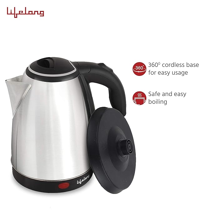 Lifelong LLEK15 Electric Kettle 1.5L with Stainless Steel Body, Easy and Fast Boiling of Water for Instant Noodles, Soup, Tea