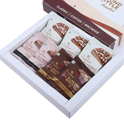 Almond Brittle Assorted Choco Box - 7 pcs | Premium Chocolate Gift Hamper | Choco & Nut Dryfruit Delicacy | Roasted California Almonds (45%), Dark Choco & Salted Caramel | Any-time snack