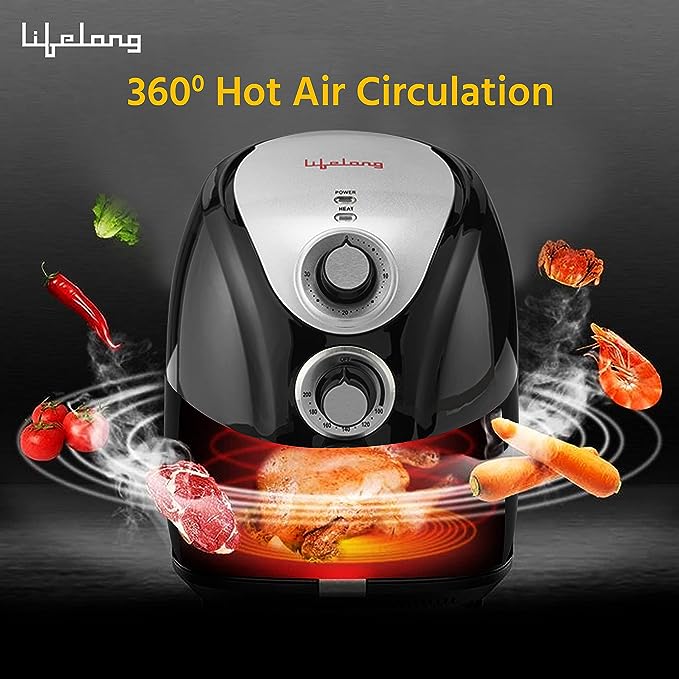 Lifelong LLHF21 HealthyFry Air Fryer 1200W with 2.5L Cooking Pan Capacity, Timer Selection and Fully Adjustable Temperature Control