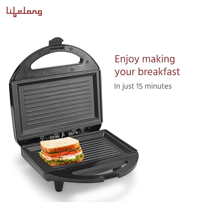 Lifelong LLSM120G Sandwich Griller, Classic Pro 750 W Sandwich Maker with 4 Slice Non-Stick Fixed Plates for Sandwiches at Home