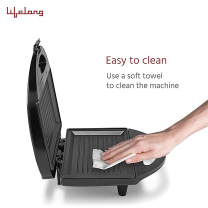 Lifelong LLSM120G Sandwich Griller, Classic Pro 750 W Sandwich Maker with 4 Slice Non-Stick Fixed Plates for Sandwiches at Home