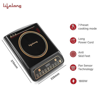 Lifelong LLIC40 Regalia Induction Cooktop with 7 preset Indian Menu, Display and Push Button for Easy and Fast Cooking Deep Fry, Stir or Boil