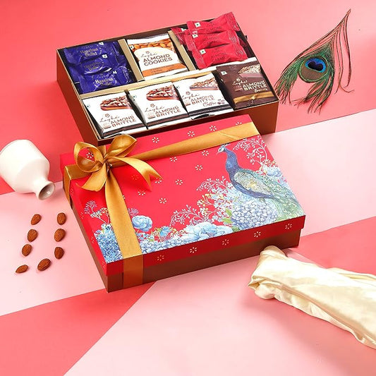 Royal Peacock Box Almond Brittle Premium Diwali Gift Pack | Assorted Sweet Gourmet Delicacies Hamper | Dry fruit & Chocolate | Box Packaging | Employees, friends,