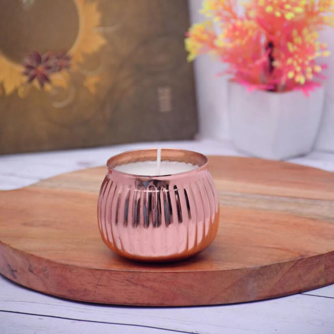 Copper Finish Votive with Rope Design Soy Wax Candle French Vanilla