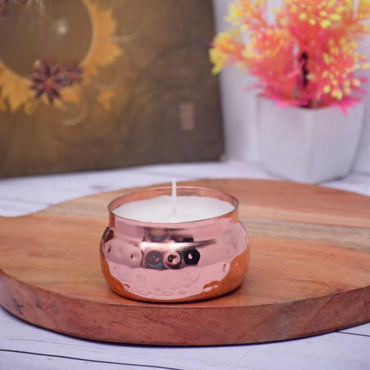 Copper Finish Hammered Votive with Soy Wax Candle French Vanilla