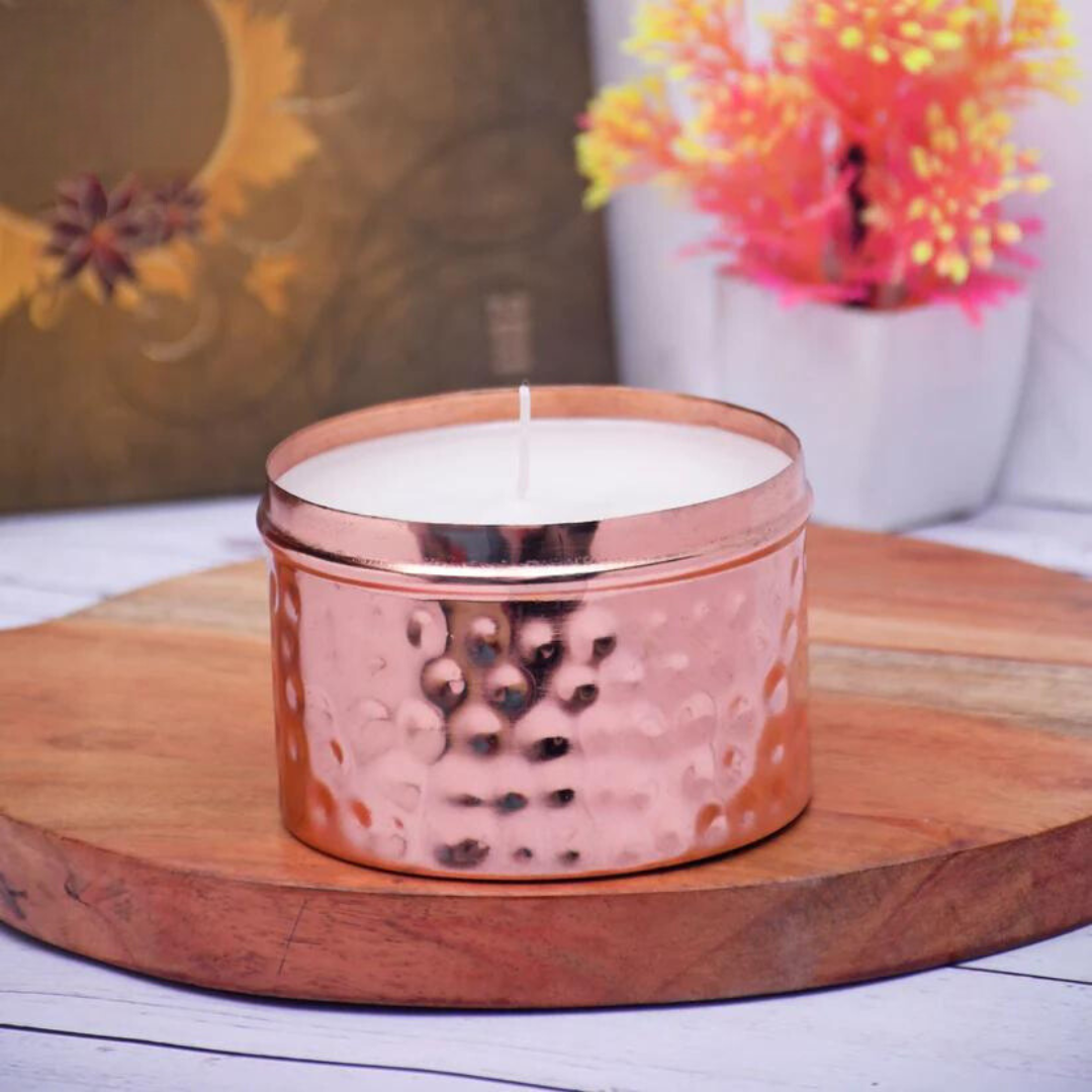 Copper Finish Hammered Votive with Soy Wax Candle French Vanilla