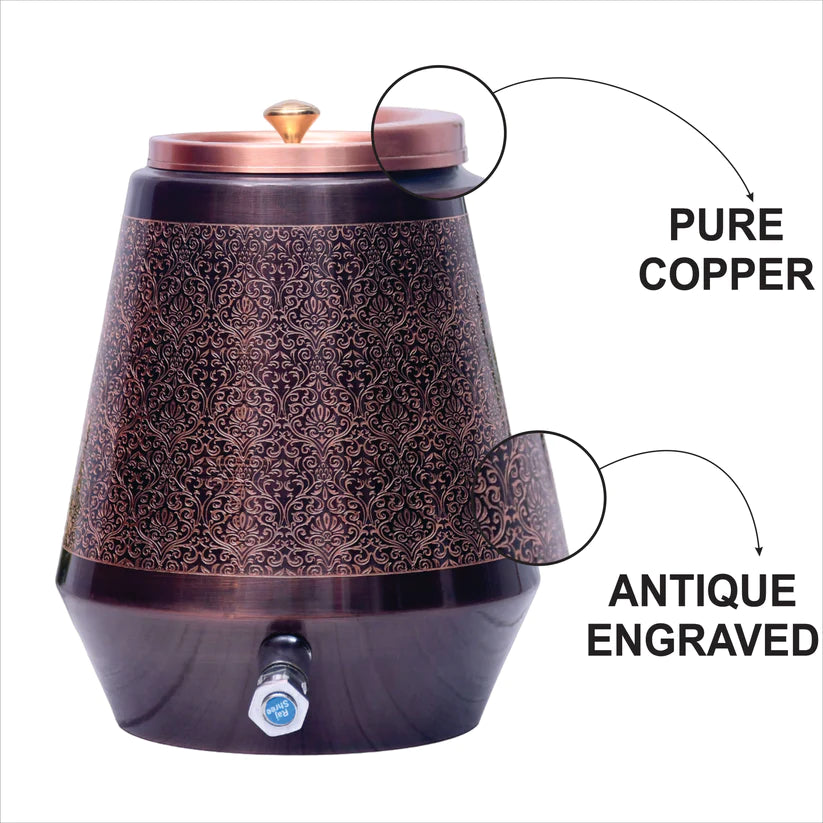 Pure Copper Water Dispenser Conical Antique Bubble Designed Capacity 5000 ML.