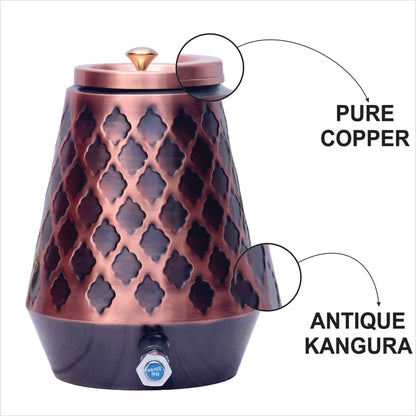 Pure Copper Water Dispenser Conical Antique Kangura Designed Capacity 5000 ML