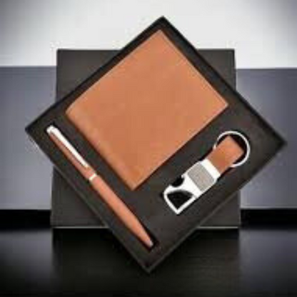 3 in 1 Combo Set which include Wallet , Pen and keychain | best corporate gift combo set for men | Combo pack for corporate employee |