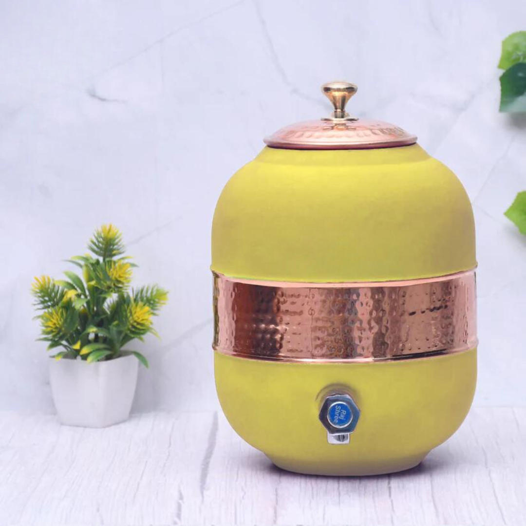 Pure Copper Multi-colored  Half Hammered Water Dispenser (Matka) Capacity 8000ML