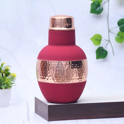 Pure Copper Silk multi-colored Apple Pot with Inbuilt Glass Capacity 1200 ML