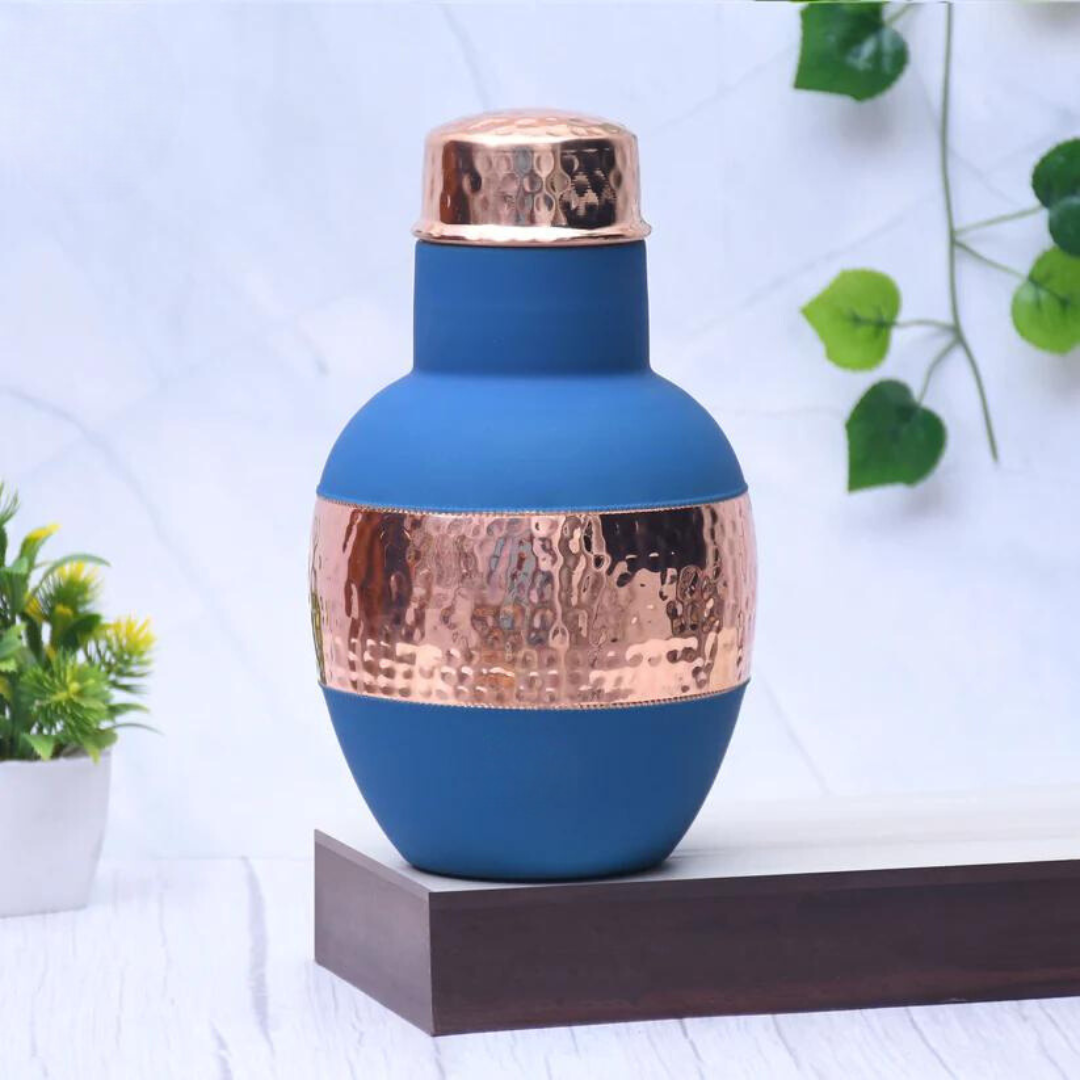 Pure Copper Silk multi-colored Apple Pot with Inbuilt Glass Capacity 1200 ML