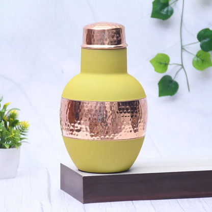 Pure Copper Silk multi-colored Apple Pot with Inbuilt Glass Capacity 1200 ML