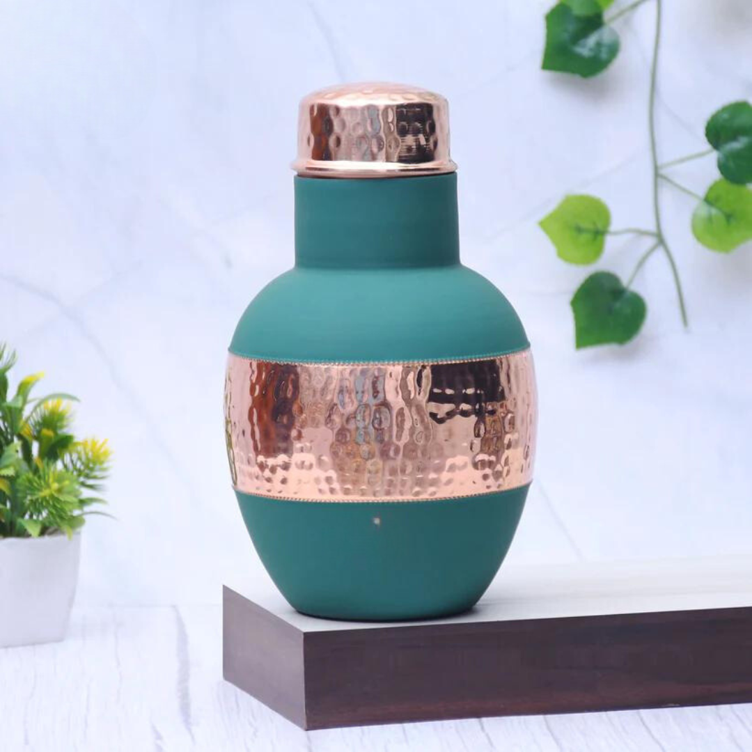 Pure Copper Silk multi-colored Apple Pot with Inbuilt Glass Capacity 1200 ML