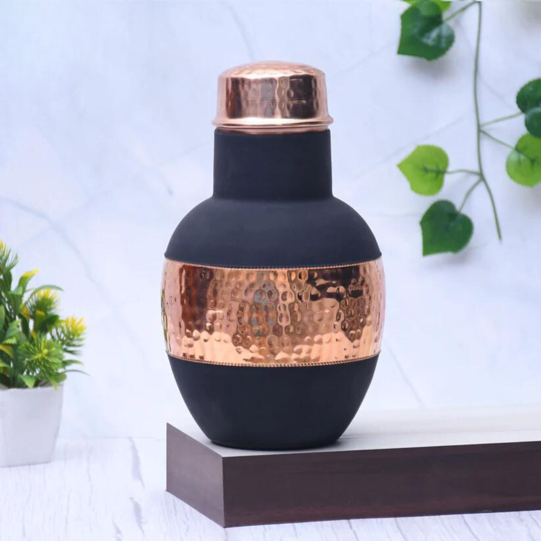 Pure Copper Silk multi-colored Apple Pot with Inbuilt Glass Capacity 1200 ML