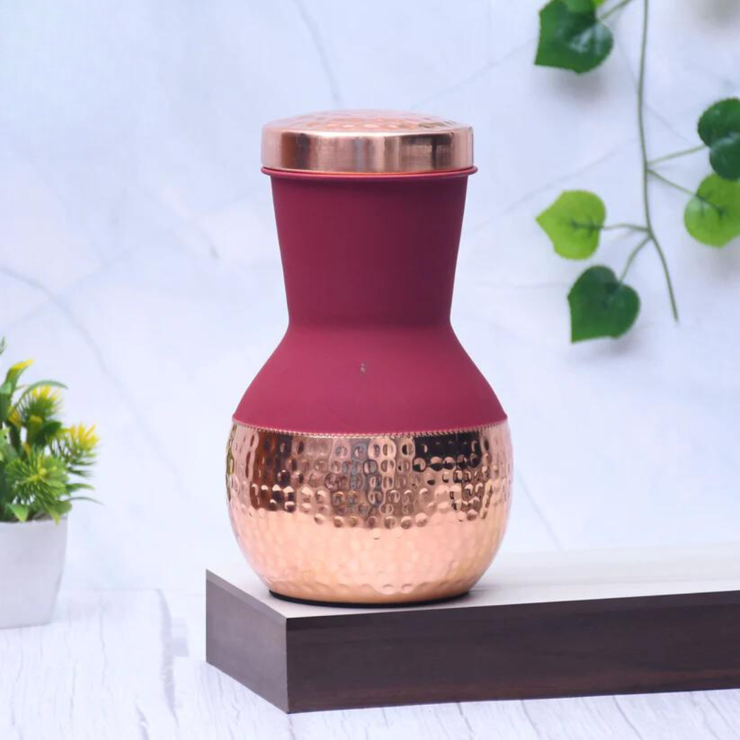 Pure Copper Silk Multi- colored  Matka Pot with Inbuilt Glass Capacity 1200ML