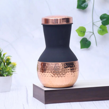 Pure Copper Silk Multi- colored  Matka Pot with Inbuilt Glass Capacity 1200ML