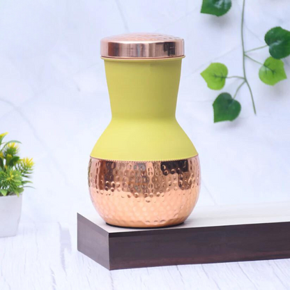 Pure Copper Silk Multi- colored  Matka Pot with Inbuilt Glass Capacity 1200ML