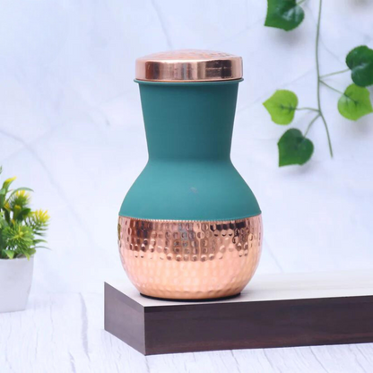 Pure Copper Silk Multi- colored  Matka Pot with Inbuilt Glass Capacity 1200ML