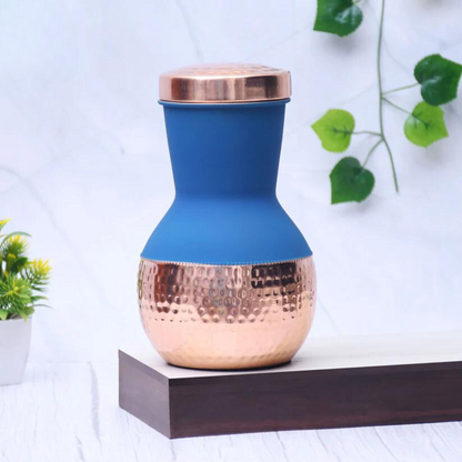 Pure Copper Silk Multi- colored  Matka Pot with Inbuilt Glass Capacity 1200ML