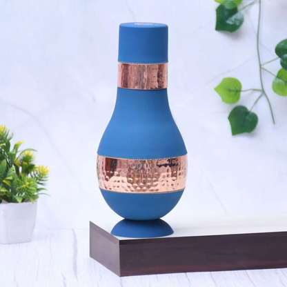 Pure Copper Silk Multi-Colored  Modern Surahi with Inbuilt Glass Capacity 1000ML.