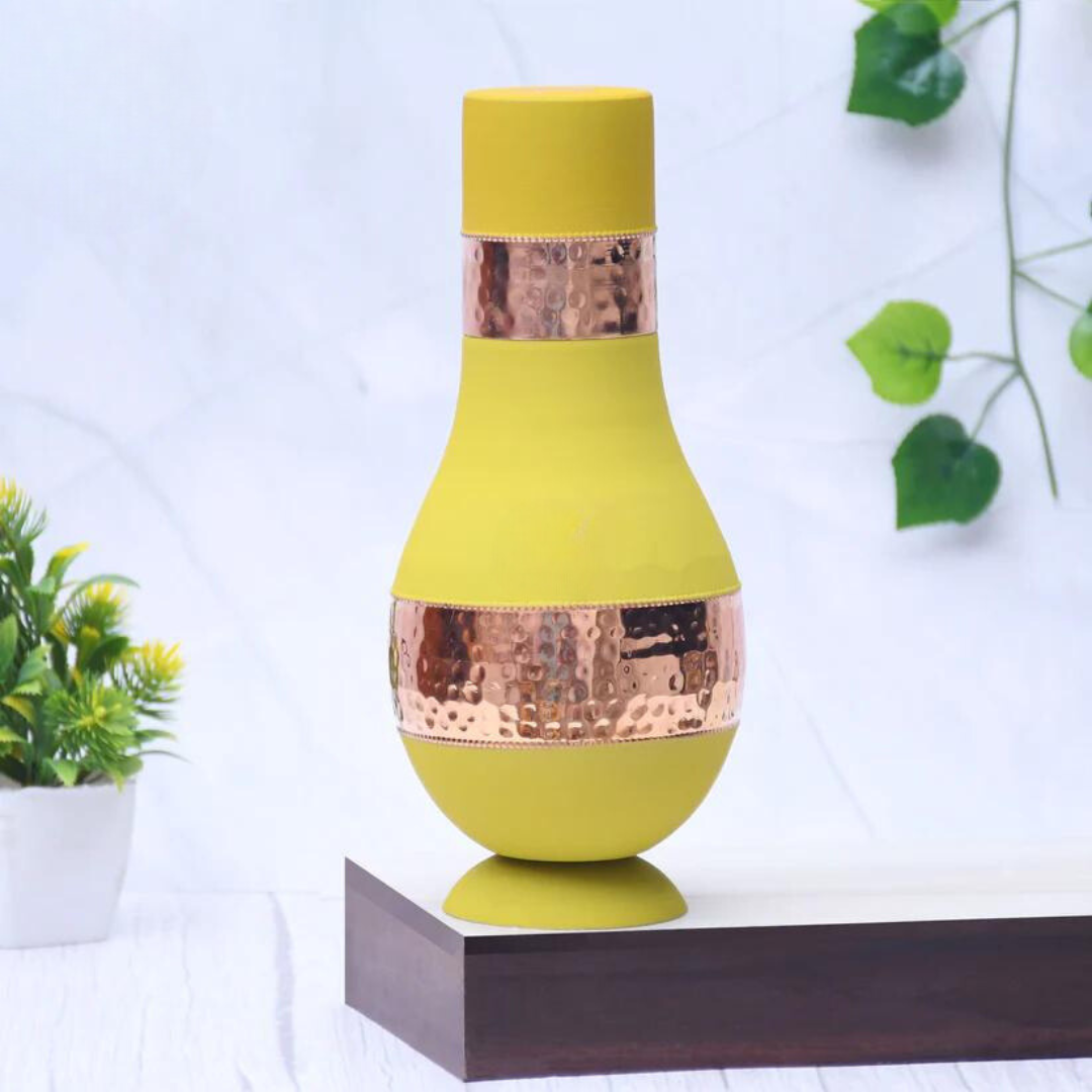 Pure Copper Silk Multi-Colored  Modern Surahi with Inbuilt Glass Capacity 1000ML.