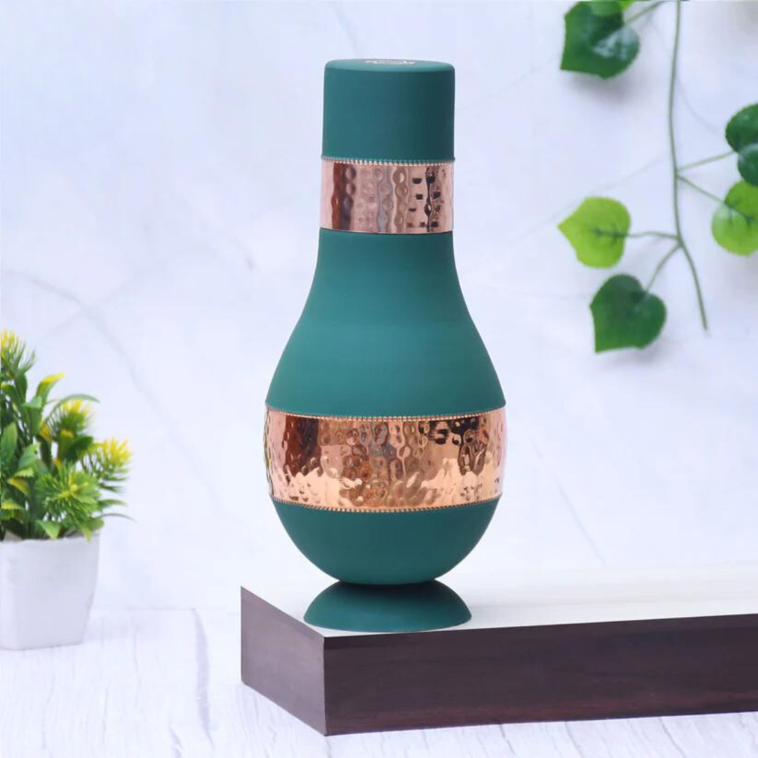 Pure Copper Silk Multi-Colored  Modern Surahi with Inbuilt Glass Capacity 1000ML.