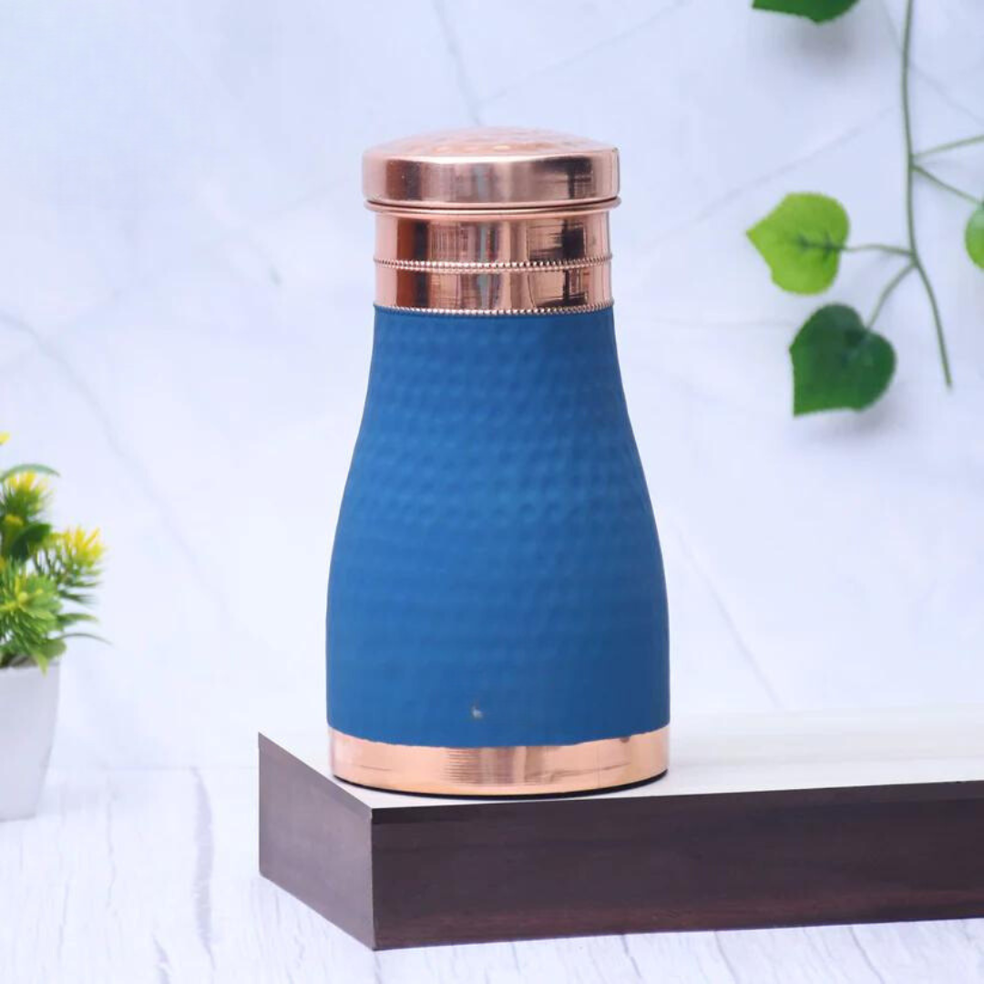 Pure Copper Silk Multi-colored Bedside Jar with Inbuilt Glass Capacity 1000ML