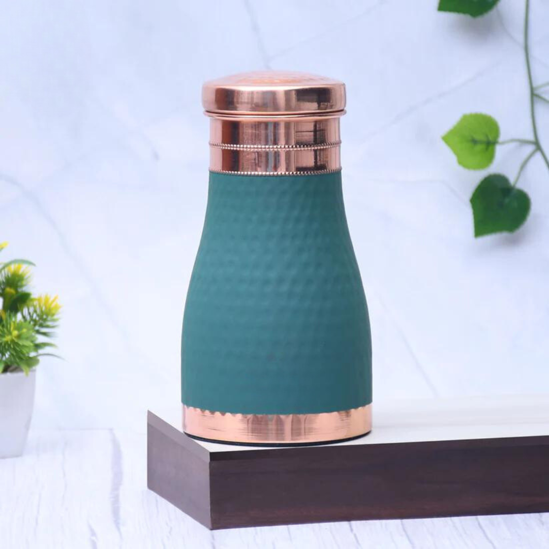 Pure Copper Silk Multi-colored Bedside Jar with Inbuilt Glass Capacity 1000ML