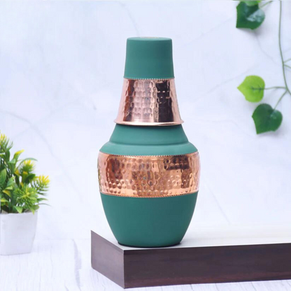 Pure Copper Silk colored Venus Pot with Inbuilt Glass Capacity 1400 ML