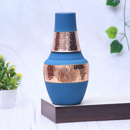 Pure Copper Silk colored Venus Pot with Inbuilt Glass Capacity 1400 ML